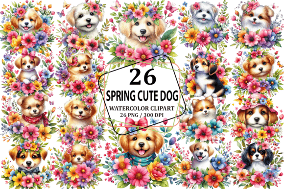 Download Cute Dog Spring Flowers Clipart PNG - Premium Resources